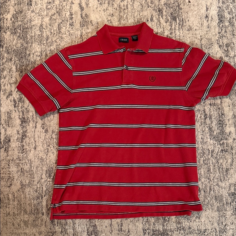 IZOD Men's Polo Shirt in Red with Black and White Stripes